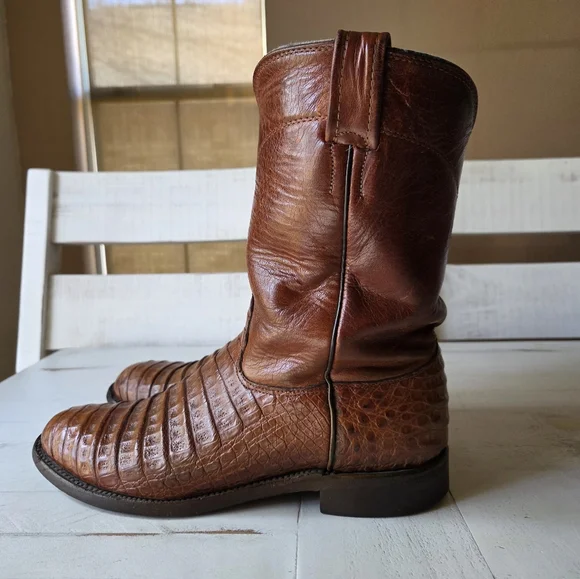 Larry Mahan Caiman Leather Boots, 8.5 D - Picture 1 of 14